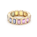 Rings 6 / Yellow Gold 14K & 18K Gold Rainbow Eternity Ring, Bezel Set