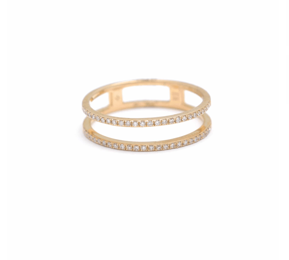 Rings 6 / Yellow Gold 14K Gold Double Micro-Pave Band Rings