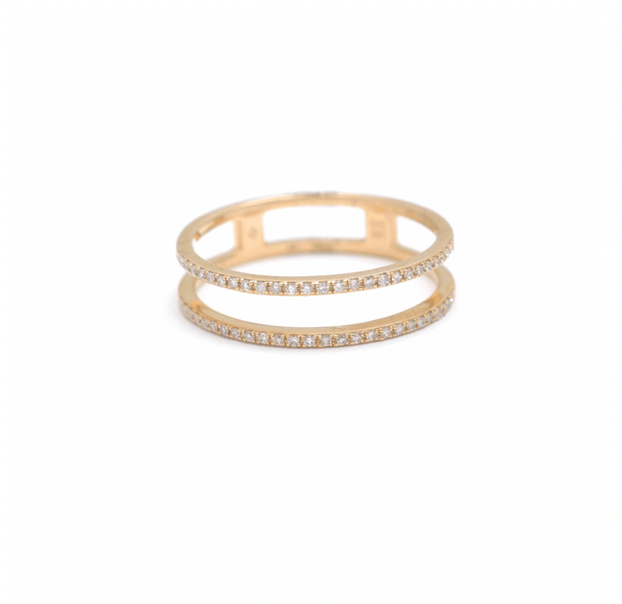 Rings 6 / Yellow Gold 14K Gold Double Micro-Pave Band Rings