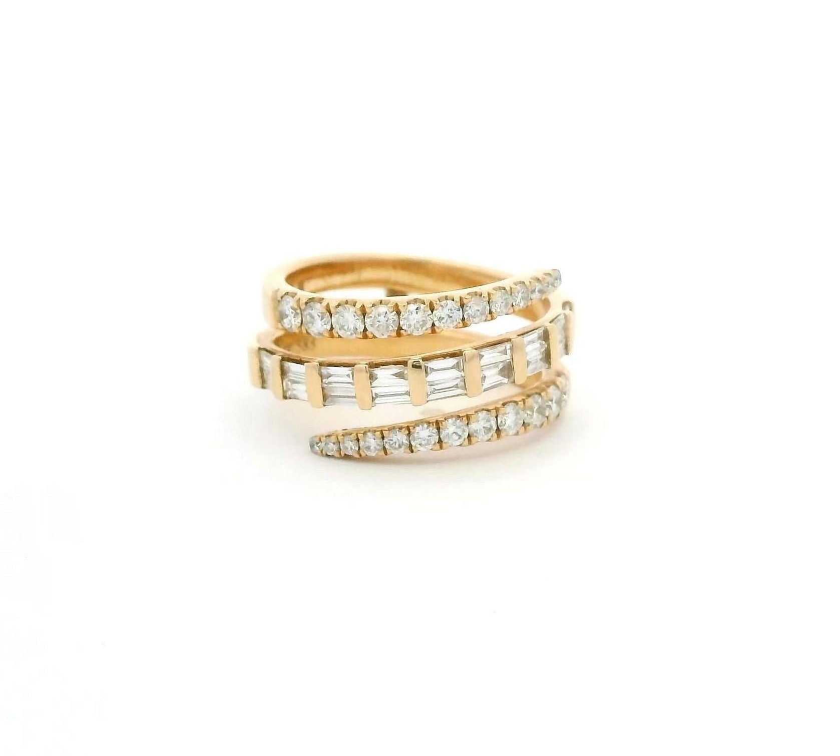 Rings 6" / Yellow Gold 14K Gold Round and Emerald Cut Diamond Wrap Around Ring