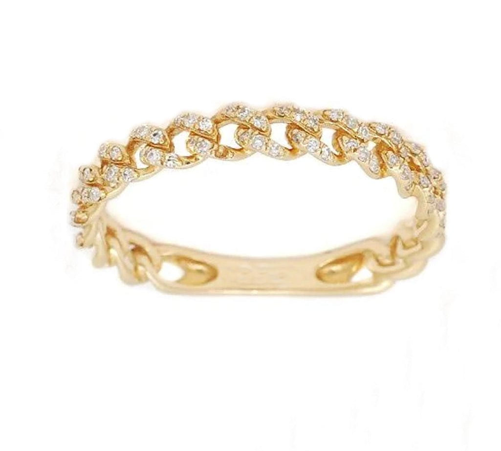 Rings 6 / Yellow Gold 14K Gold Small Cuban Chain Micro-Pave Diamond Ring
