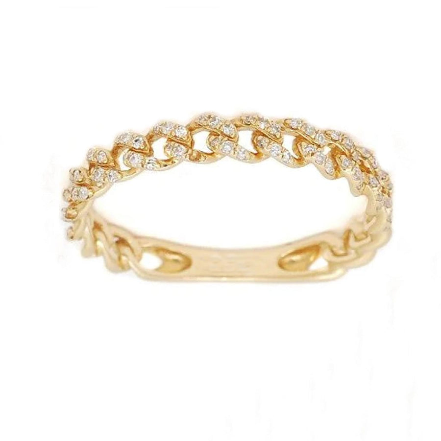 Rings 6 / Yellow Gold 14K Gold Small Cuban Chain Micro-Pave Diamond Ring