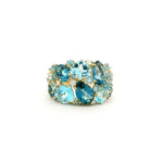 Rings 6 / Yellow Gold / 18K 18K Gold Blue Topaz, London Blue Topaz, Blue Sapphire and Diamond Cluster Ring, Medium Band