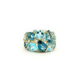 Rings 6 / Yellow Gold / 18K 18K Gold Blue Topaz, London Blue Topaz, Blue Sapphire and Diamond Cluster Ring, Medium Band