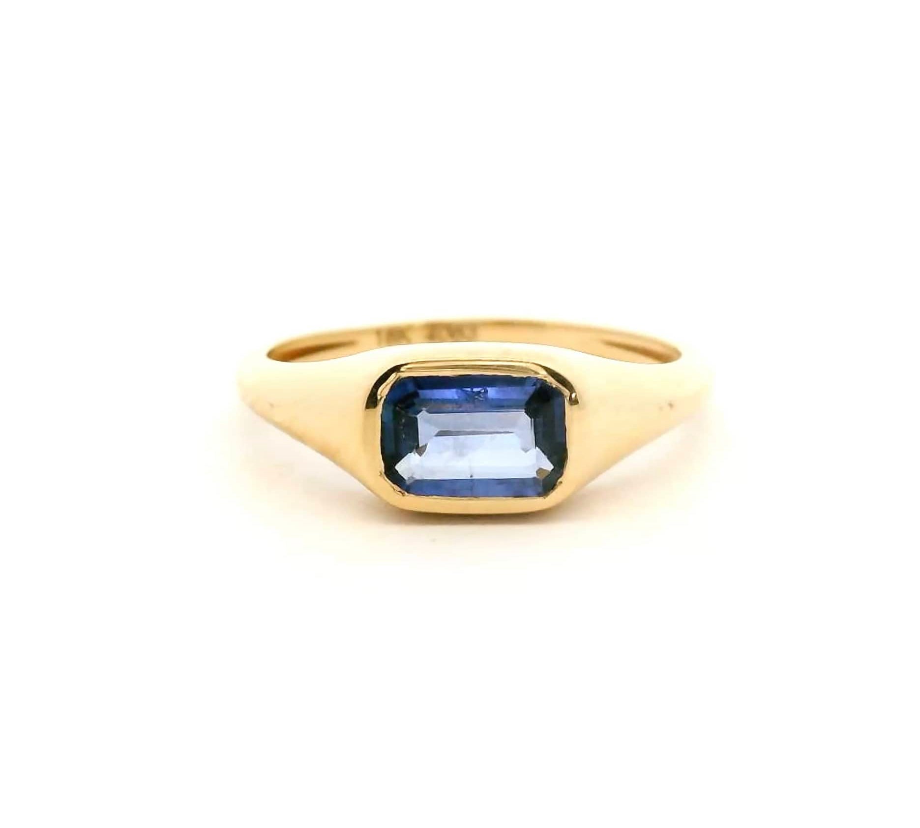 Rings 6 / Yellow Gold / 18K 18K Gold  East West Blue Sapphire Baby Dome Ring