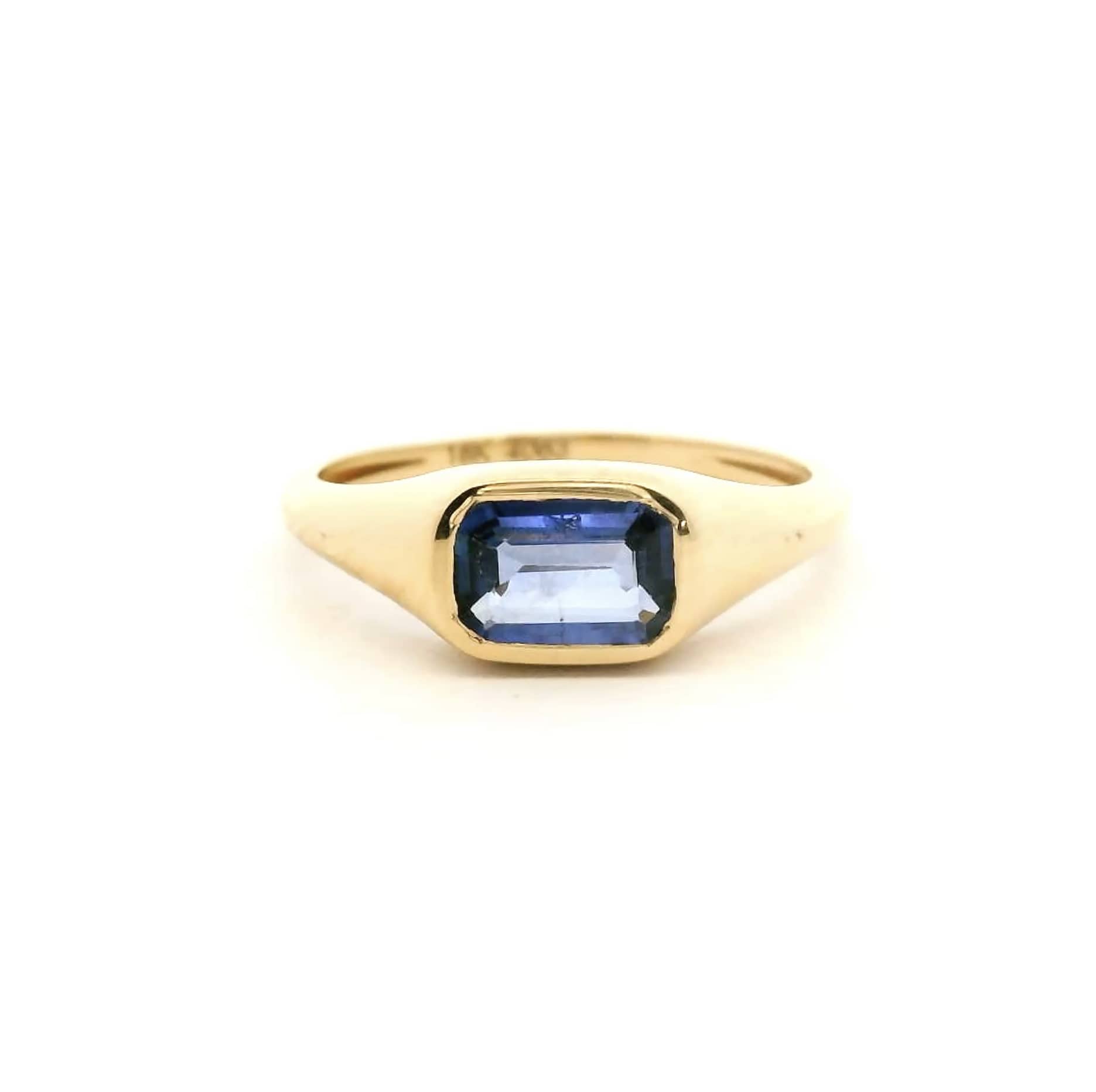 Rings 6 / Yellow Gold / 18K 18K Gold  East West Blue Sapphire Baby Dome Ring