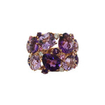 Rings 6 / Yellow Gold / 18K 18K Gold Purple, Rose Topaz, Quartz and Diamond Cluster Ring