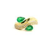 Rings 6 / Yellow Gold 18K Gold East West Micro-Pave Double Pear Emerald And Diamond Wave Ring