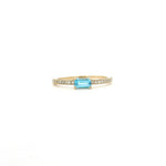 Rings 6" / Yellow Gold / Aquamarine 14K Gold Babycake East West Colored Gemstone Baguette And Diamond Ring