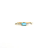 Rings 6" / Yellow Gold / Aquamarine 14K Gold Babycake East West Colored Gemstone Baguette And Diamond Ring