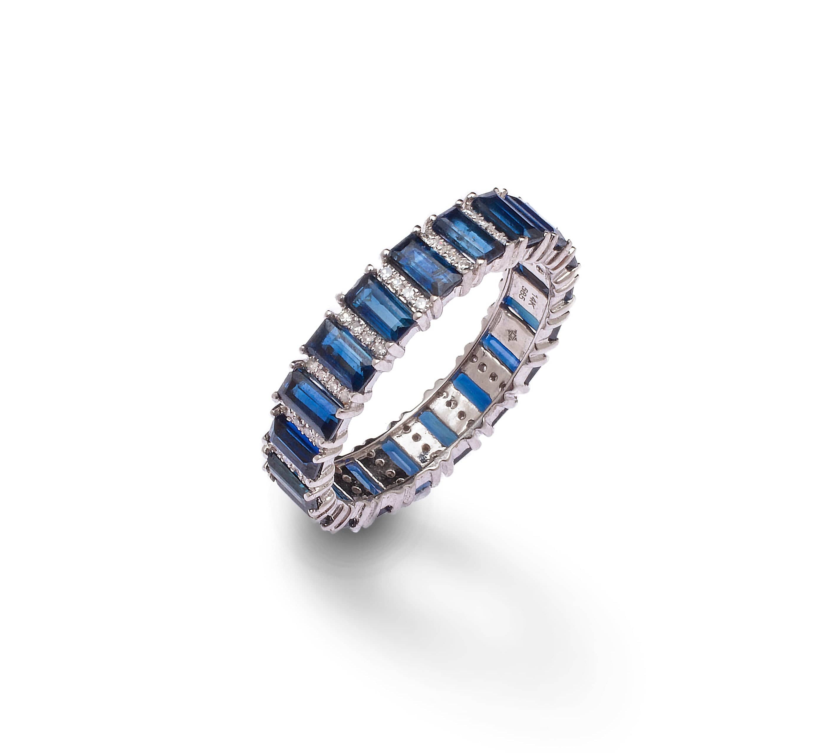 Rings 6 / Yellow Gold Blue Sapphire and Diamond Eternity Ring