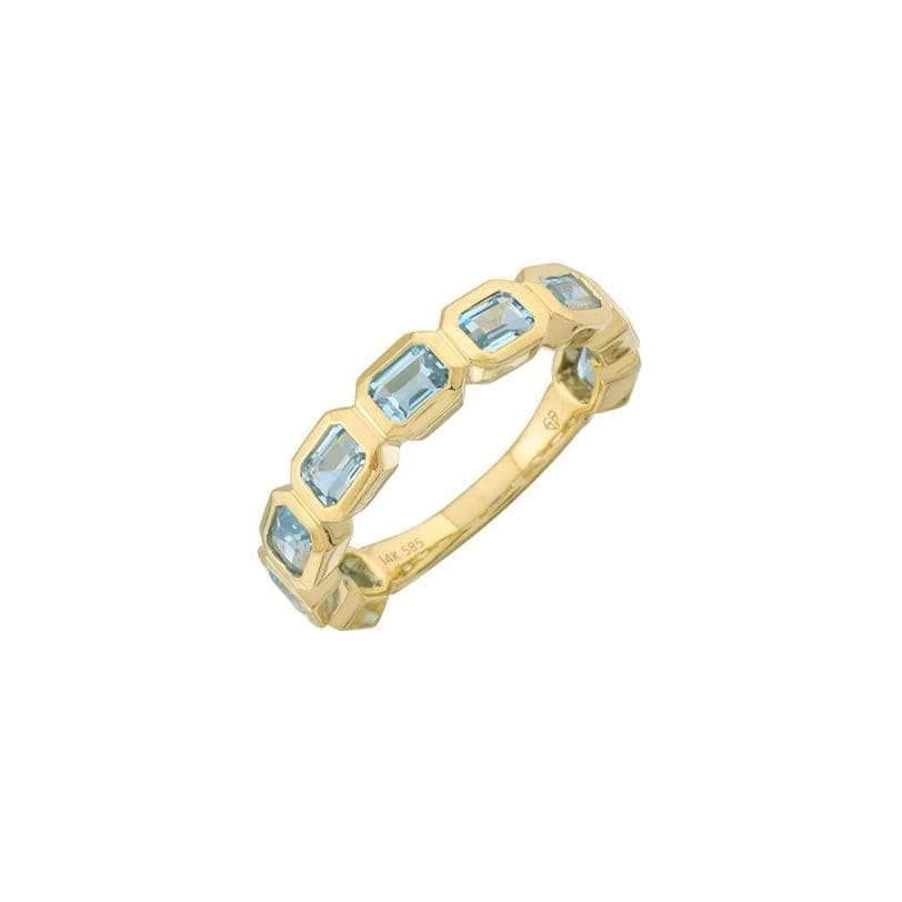 Rings 6 / Yellow Gold Blue Topaz Bezel Sideways Set Eternity Ring