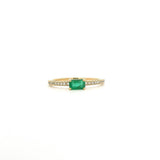 Rings 6" / Yellow Gold / Emerald 14K Gold Babycake East West Colored Gemstone Baguette And Diamond Ring