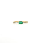 Rings 6" / Yellow Gold / Emerald 18K Gold Babycake East West Colored Gemstone Baguette And Diamond Ring