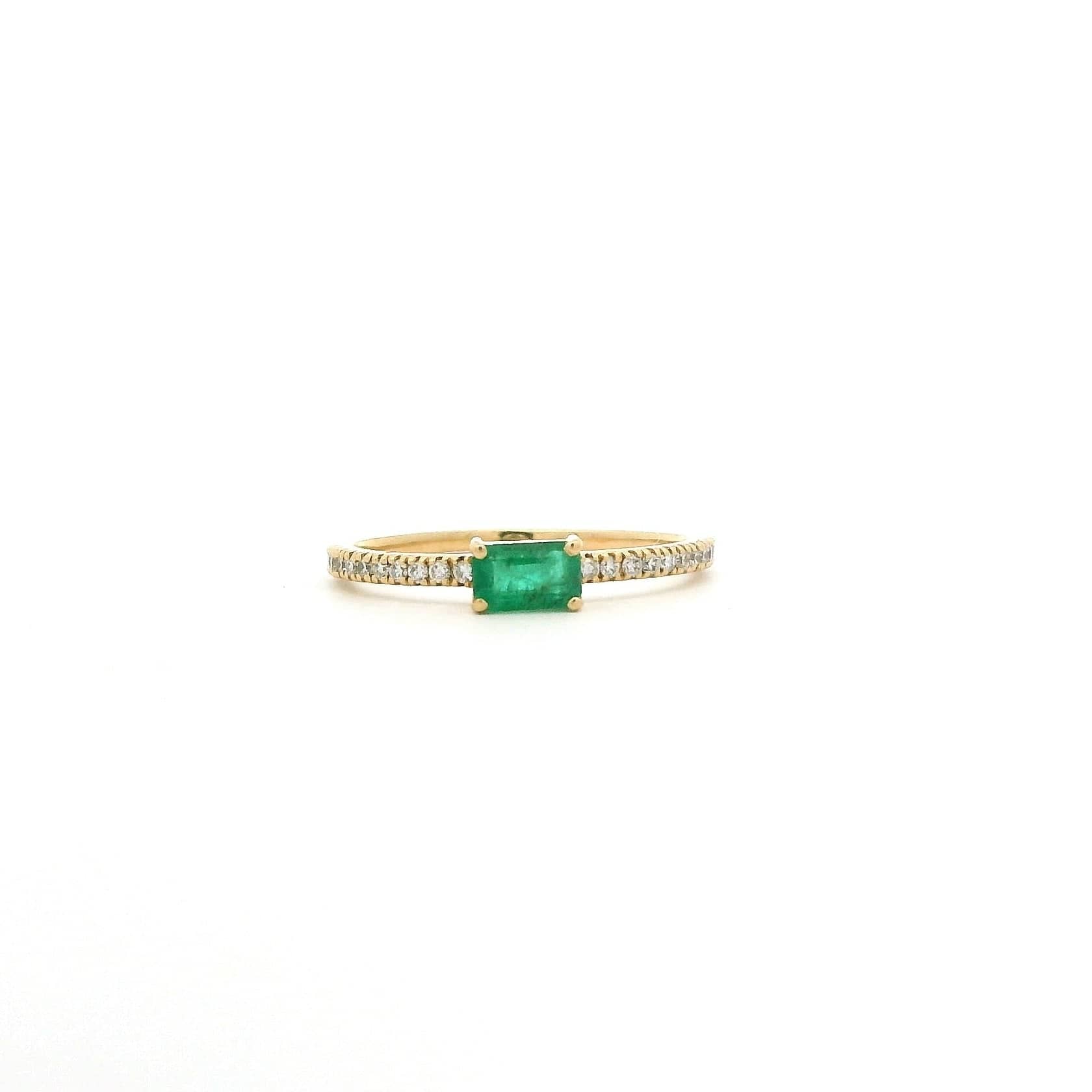 Rings 6" / Yellow Gold / Emerald 18K Gold Babycake East West Colored Gemstone Baguette And Diamond Ring