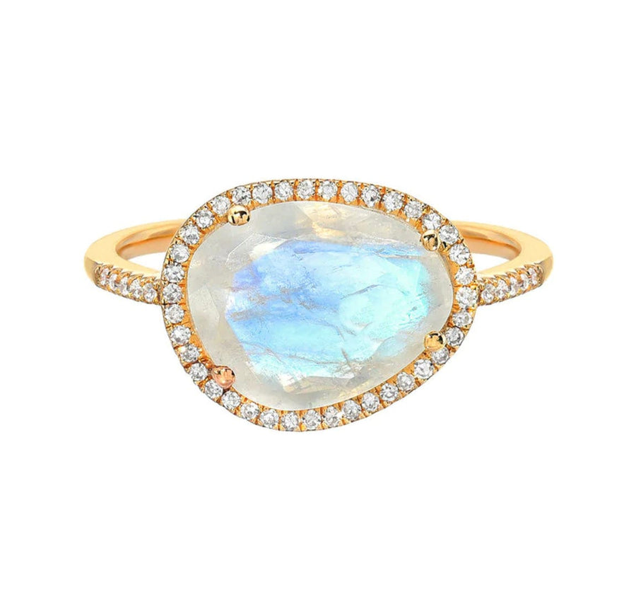 Rings 6 / Yellow Gold Moonstone and Diamond Ring