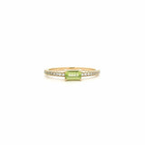 Rings 6" / Yellow Gold / Peridot 14K Gold Babycake East West Colored Gemstone Baguette And Diamond Ring