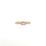 Rings 6" / Yellow Gold / Pink Sapphire 14K Gold Babycake East West Colored Gemstone Baguette And Diamond Ring
