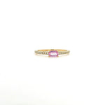 Rings 6" / Yellow Gold / Pink Sapphire 18K Gold Babycake East West Colored Gemstone Baguette And Diamond Ring