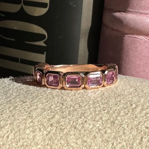 Rings 6 / Yellow Gold Pink Sapphire Bezel Sideways Set Eternity Ring