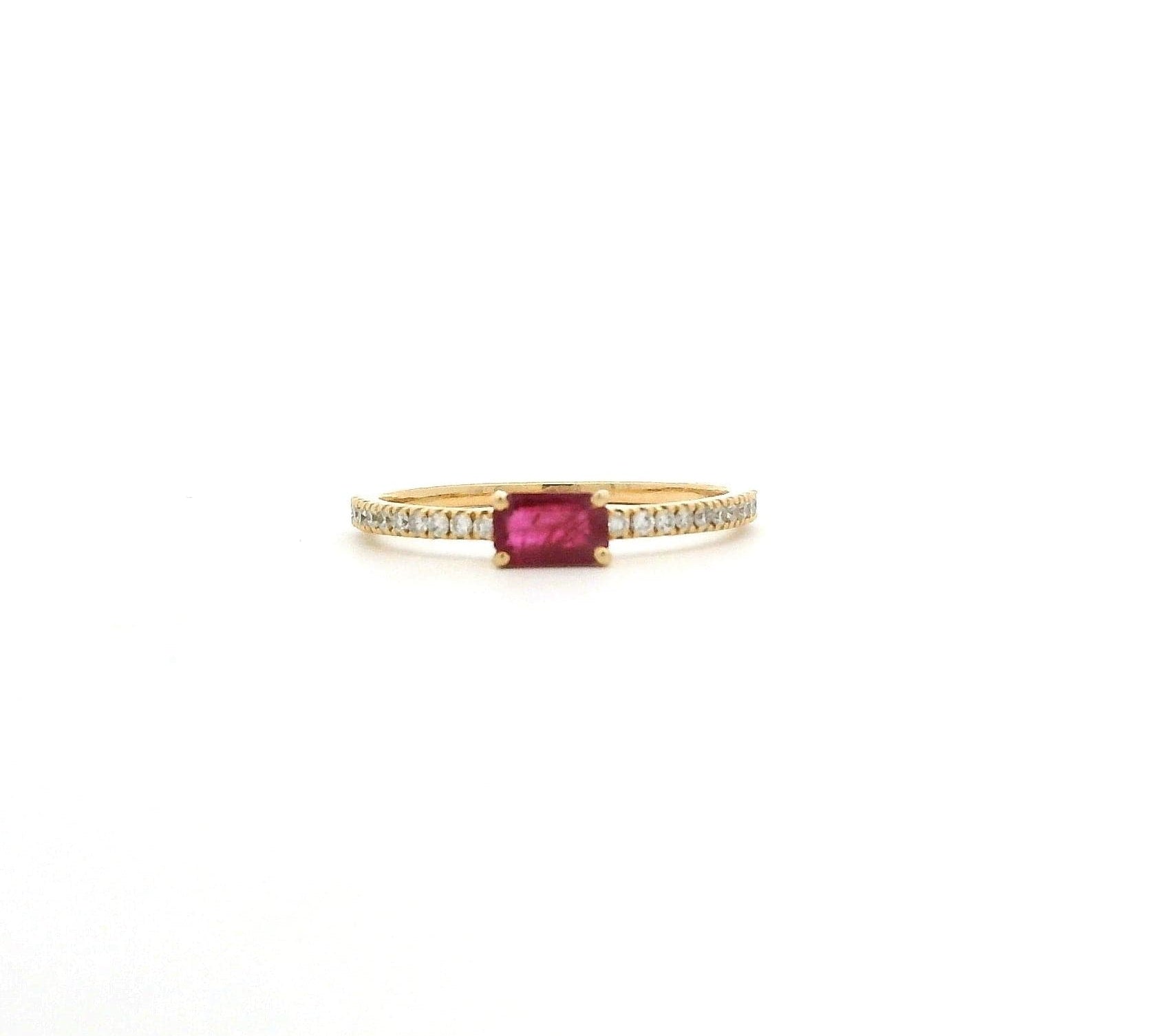 Rings 6" / Yellow Gold / Ruby 18K Gold Babycake East West Colored Gemstone Baguette And Diamond Ring
