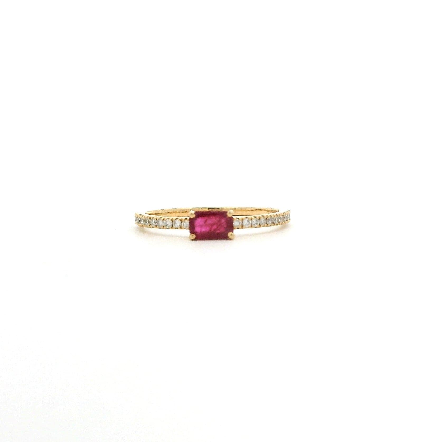 Rings 6" / Yellow Gold / Ruby 18K Gold Babycake East West Colored Gemstone Baguette And Diamond Ring