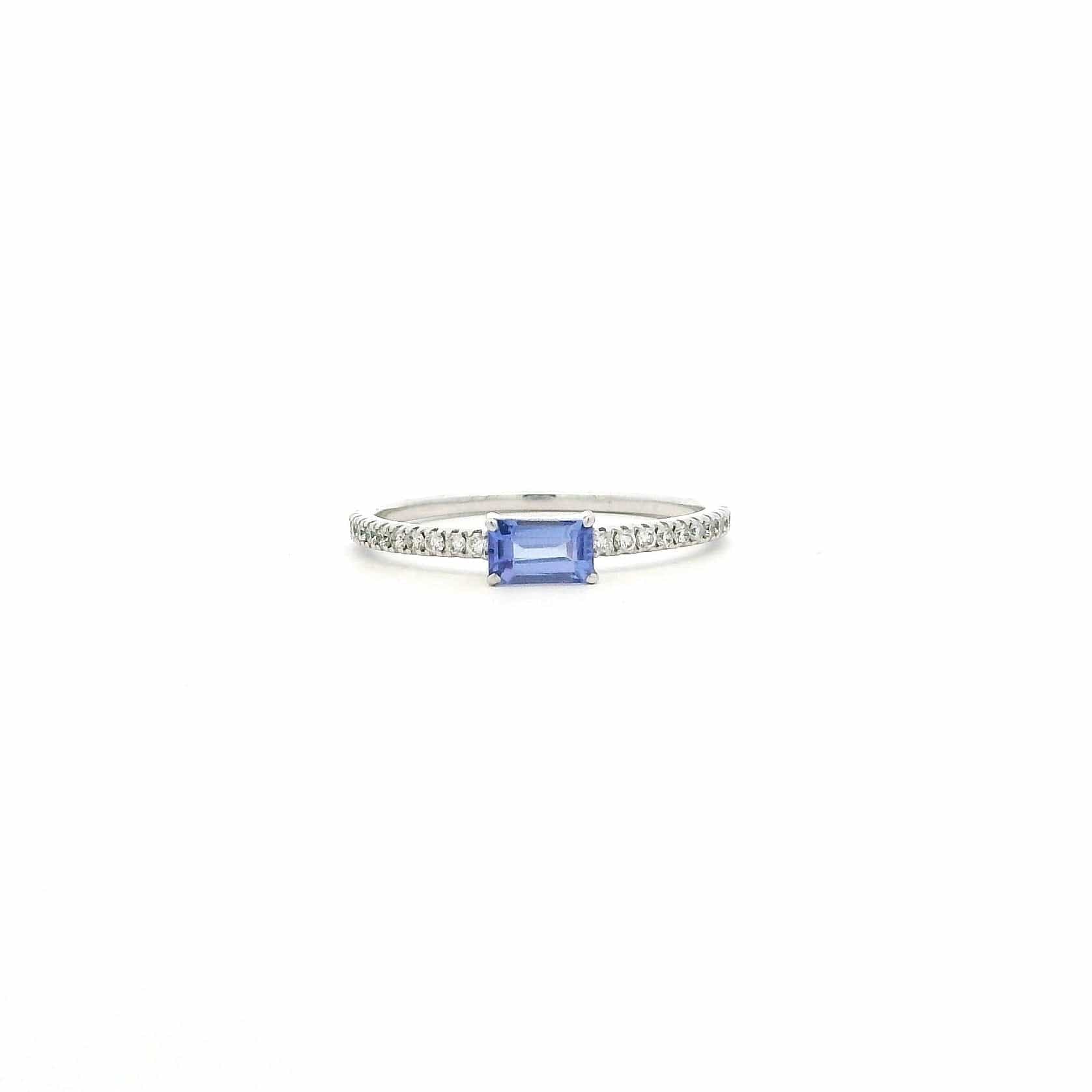 Rings 6" / Yellow Gold / Tansanite 18K Gold Babycake East West Colored Gemstone Baguette And Diamond Ring