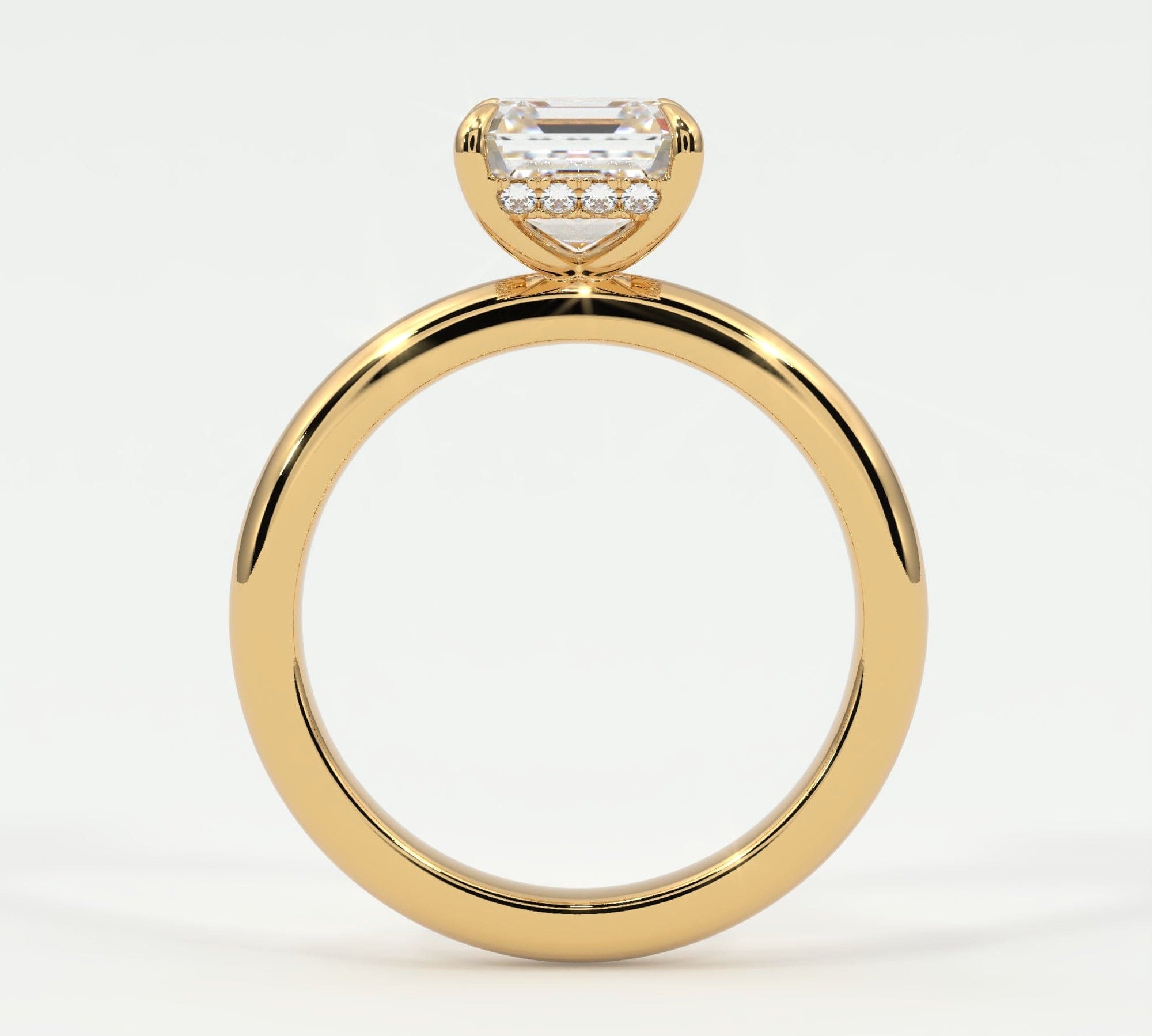 Rings Asscher Cut Pave Diamond Hidden Halo, Gold Band