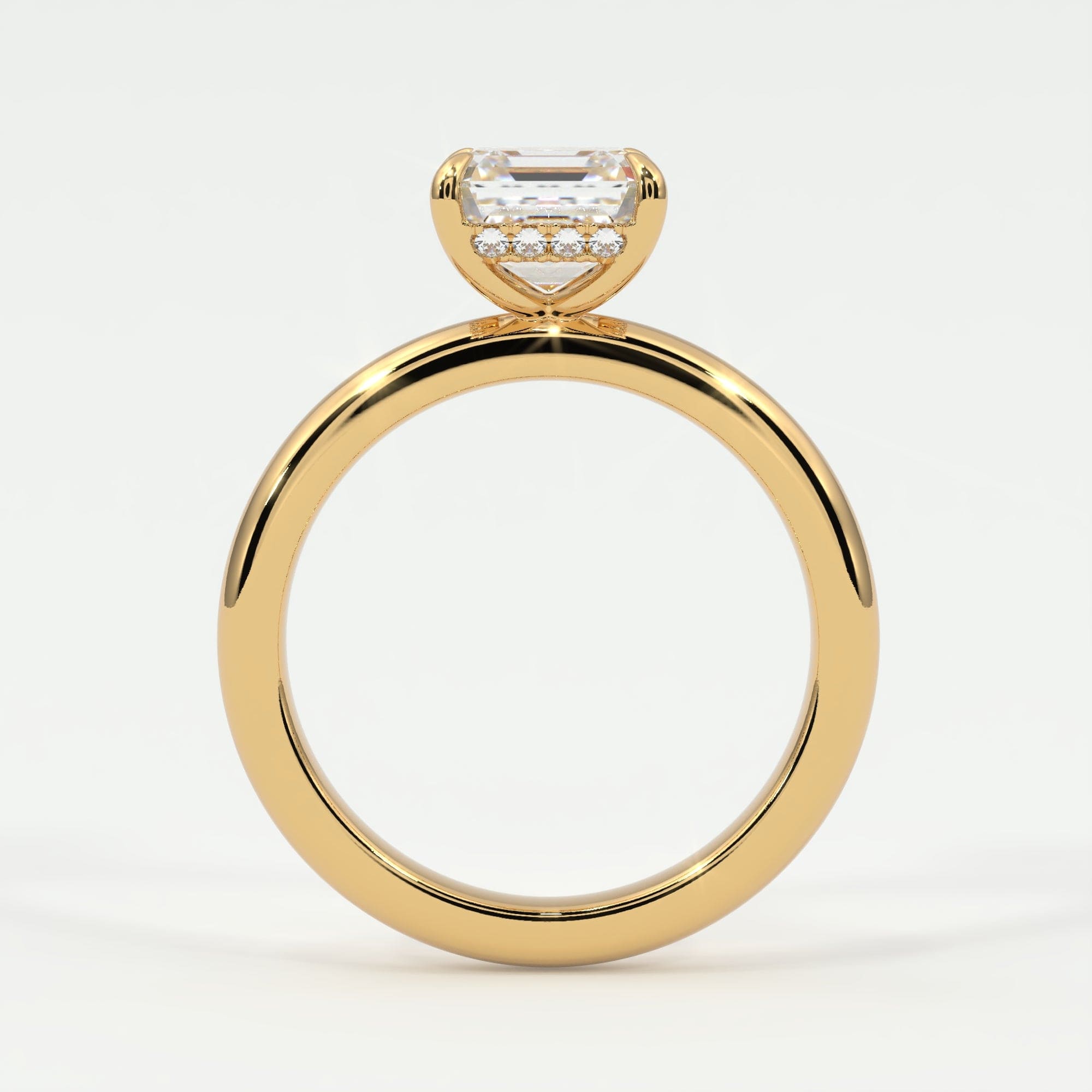 Rings Asscher Cut Pave Diamond Hidden Halo, Gold Band