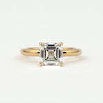 Rings Asscher Cut Pave Diamond Hidden Halo, Gold Band