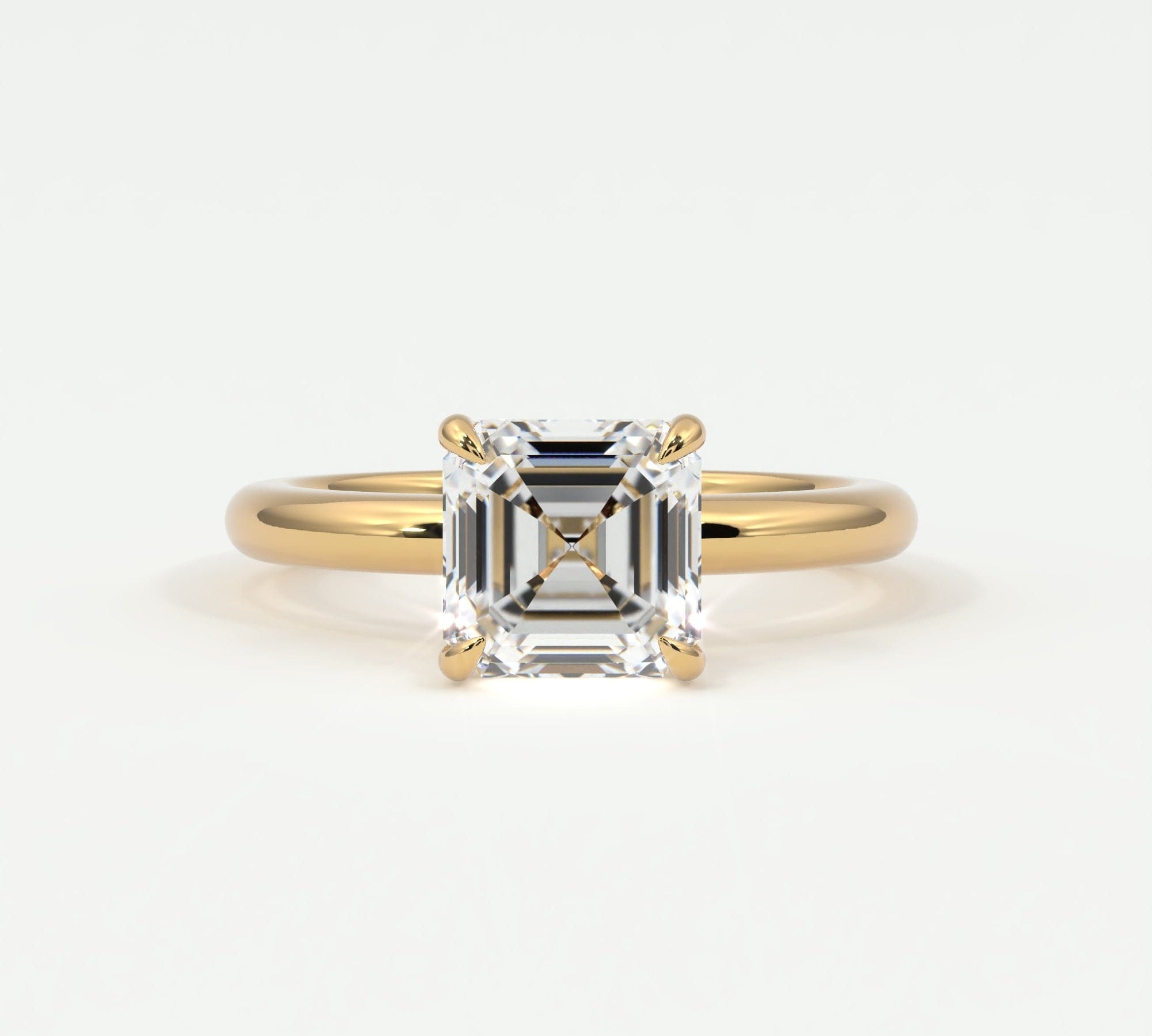 Rings Asscher Cut Pave Diamond Hidden Halo, Gold Band