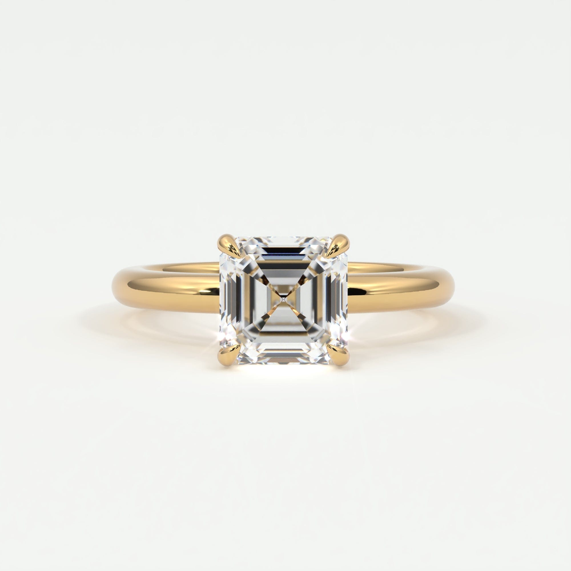Rings Asscher Cut Pave Diamond Hidden Halo, Gold Band