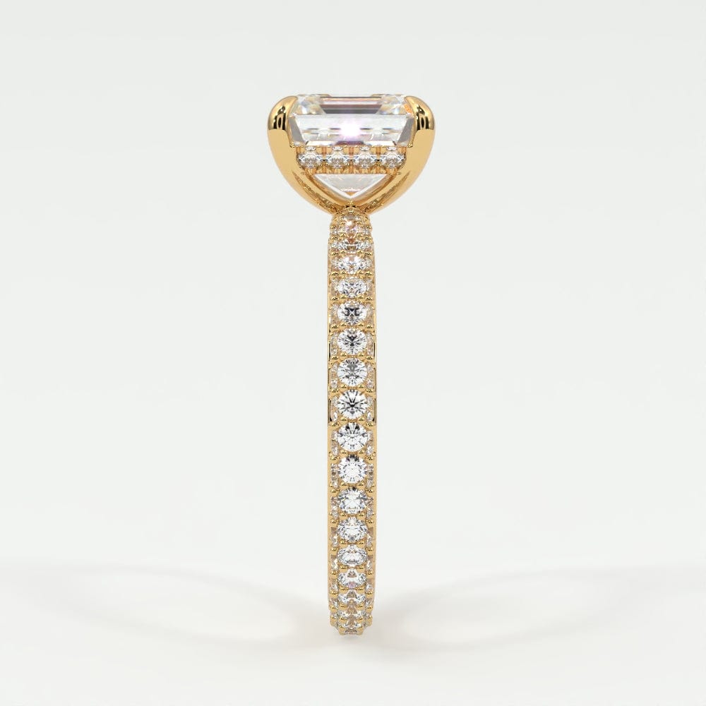 Rings Asscher Cut Pave Diamond Hidden Halo Triple Row Band, 360
