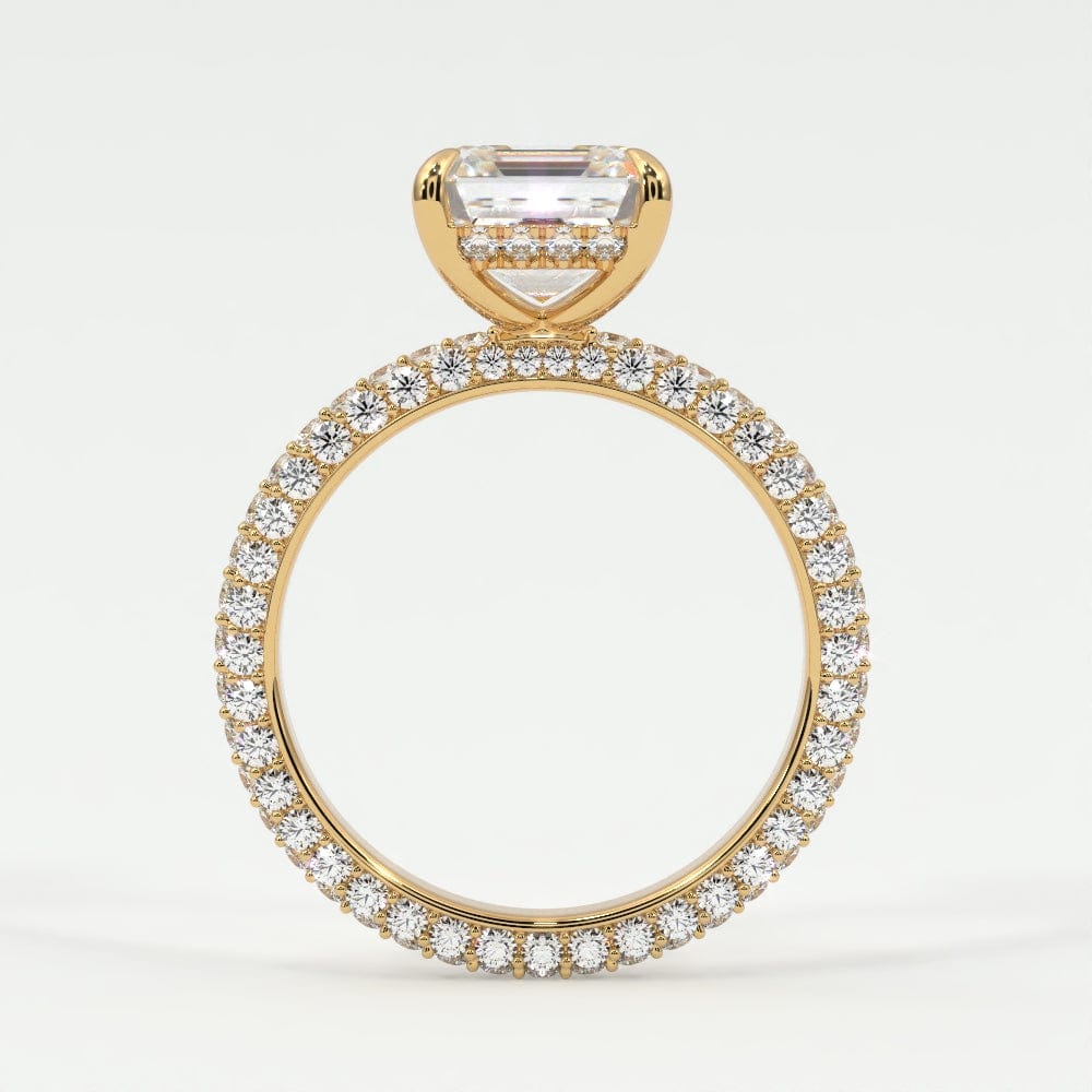 Rings Asscher Cut Pave Diamond Hidden Halo Triple Row Band, 360