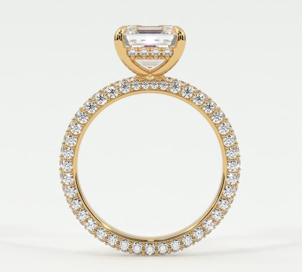 Rings Asscher Cut Pave Diamond Hidden Halo Triple Row Band, 360