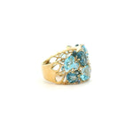 Rings Blue, Teal Topaz and Diamond Cluster Ring