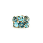 Rings Blue, Teal Topaz and Diamond Cluster Ring