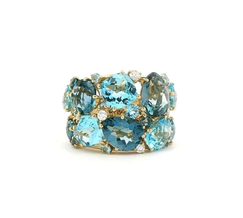 Rings Blue, Teal Topaz and Diamond Cluster Ring