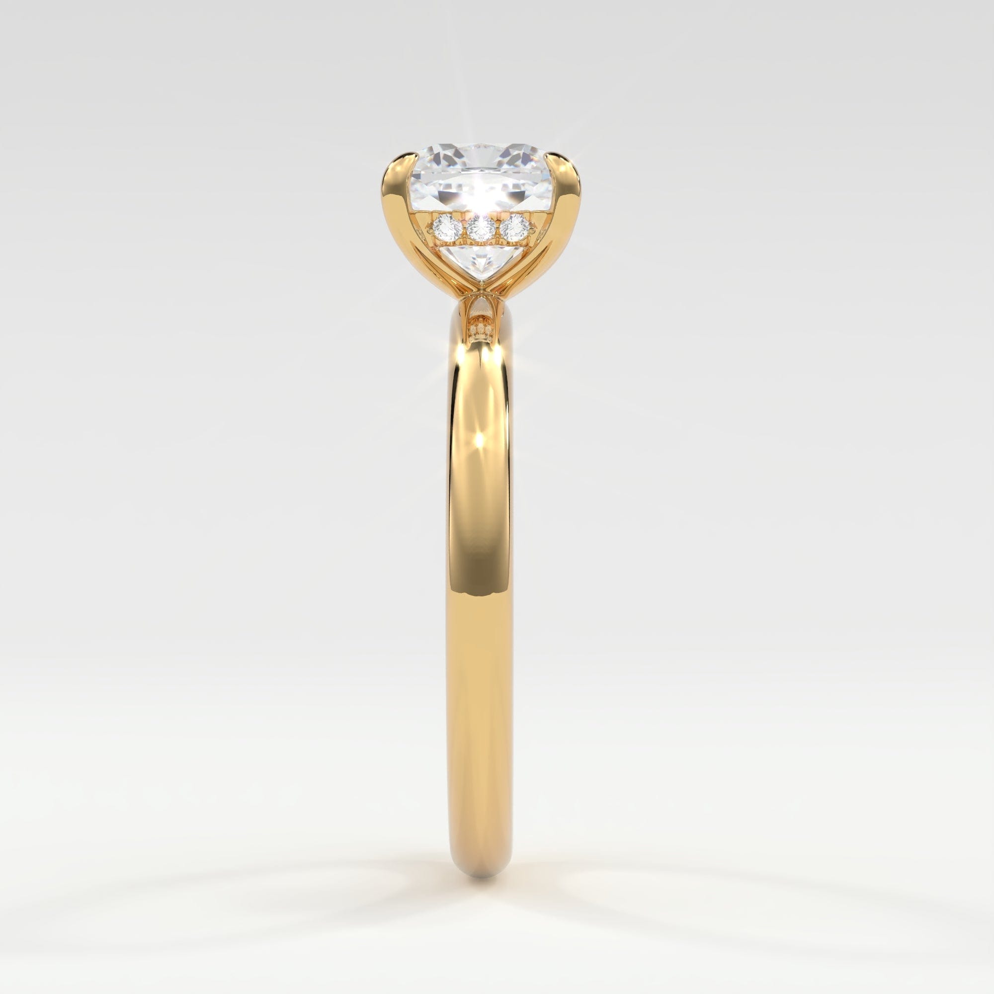 Rings Cushion Cut Pave Diamond Hidden Halo, Gold Band