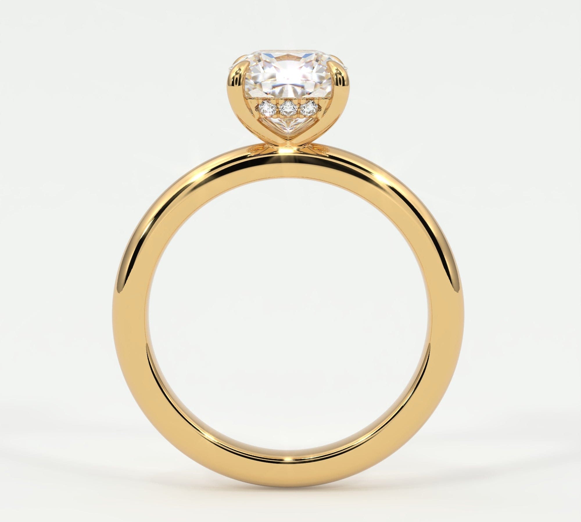 Rings Cushion Cut Pave Diamond Hidden Halo, Gold Band