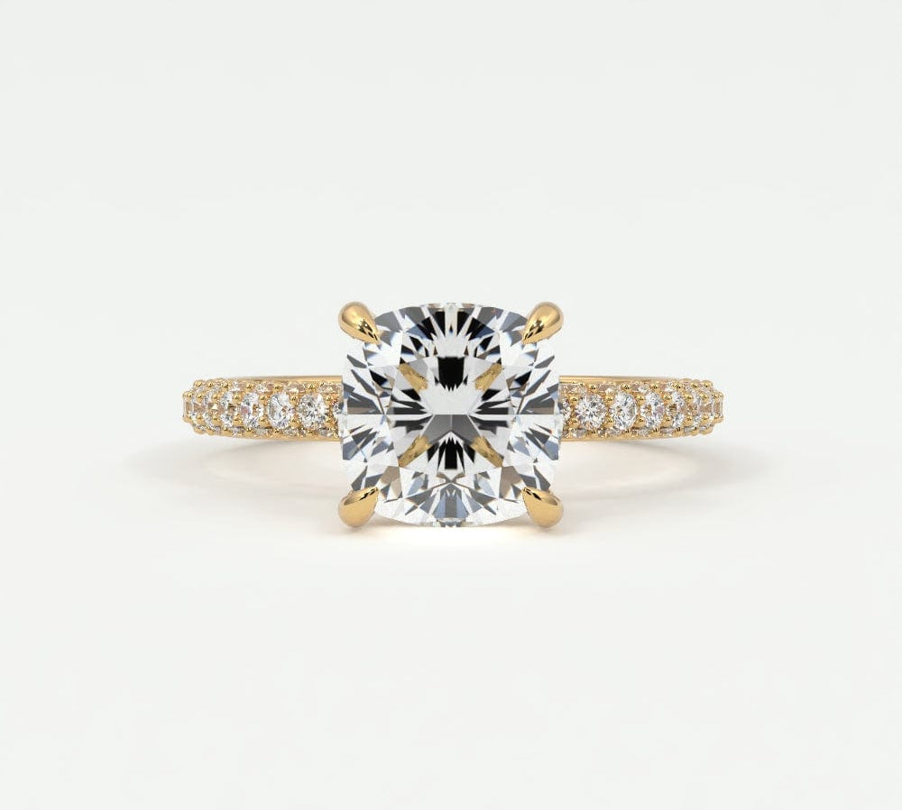 Rings Cushion Cut Pave Diamond Hidden Halo Triple Row Band