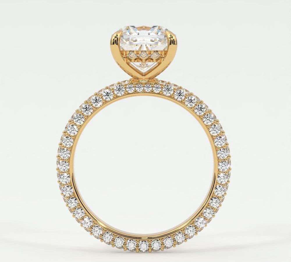 Rings Cushion Cut Pave Diamond Hidden Halo Triple Row Band