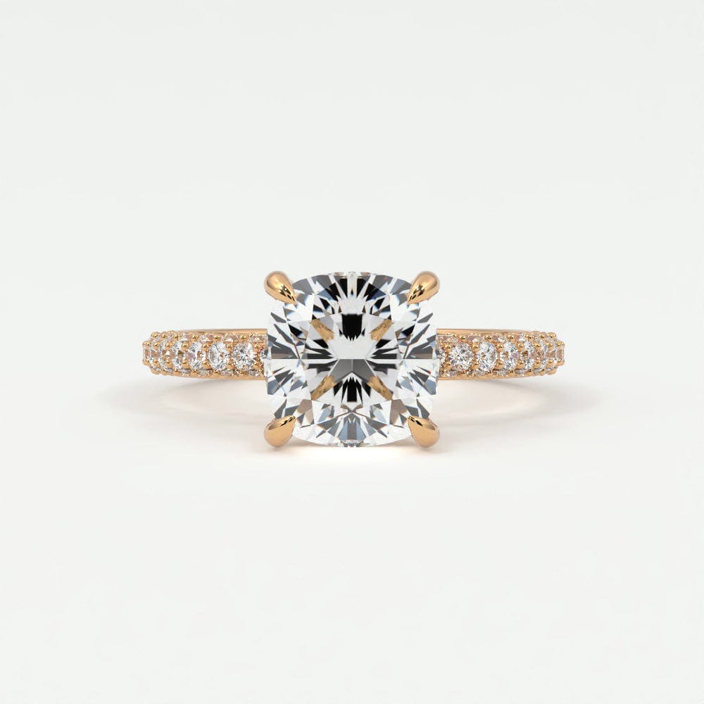 Rings Cushion Cut Pave Diamond Hidden Halo Triple Row Band