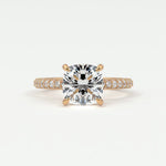 Rings Cushion Cut Pave Diamond Hidden Halo Triple Row Band