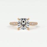 Rings Cushion Cut Pave Diamond Hidden Halo Triple Row Band
