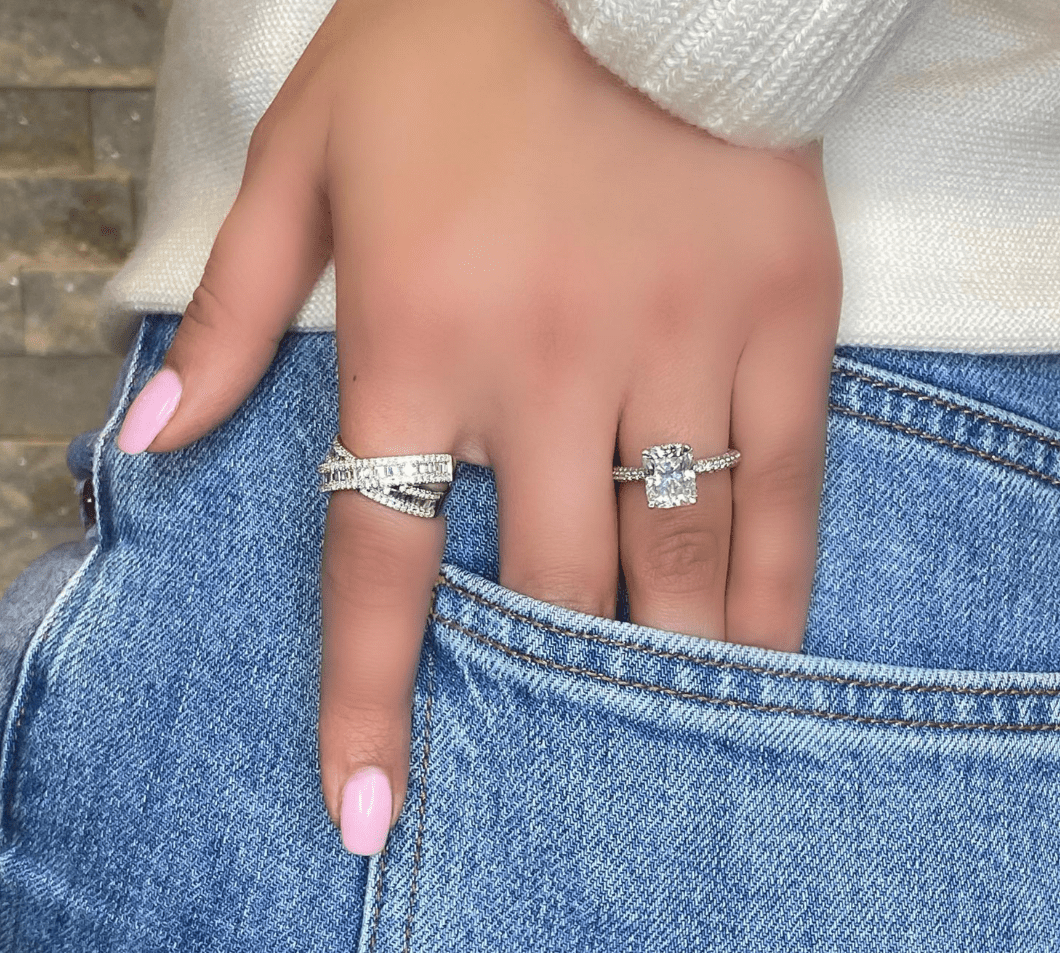 Rings Elongated Radiant Cut Diamond Engagement Rings, Lab Grown