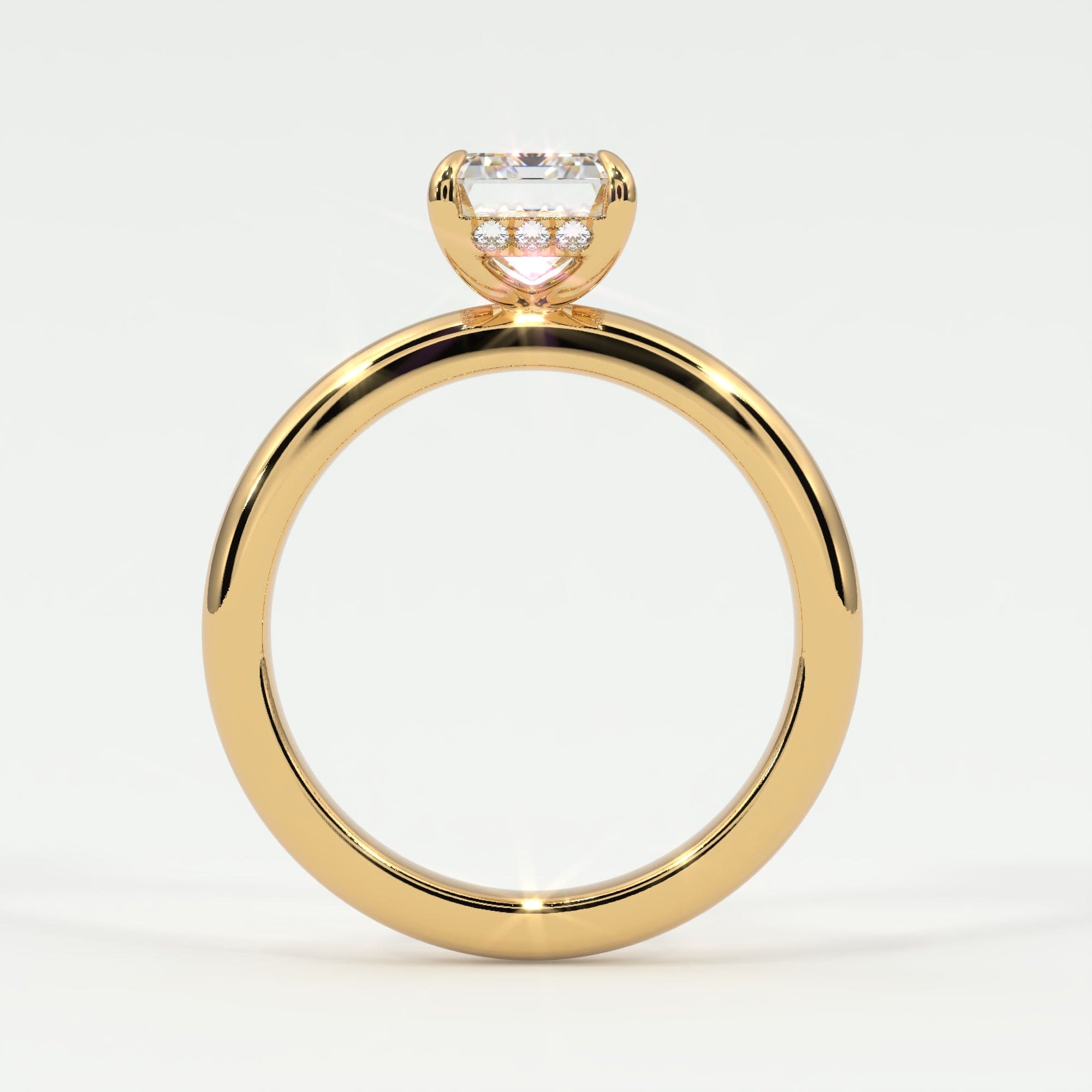 Rings Emerald Cut Pave Diamond Hidden Halo, Gold Band