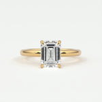 Rings Emerald Cut Pave Diamond Hidden Halo, Gold Band