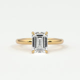 Rings Emerald Cut Pave Diamond Hidden Halo, Gold Band