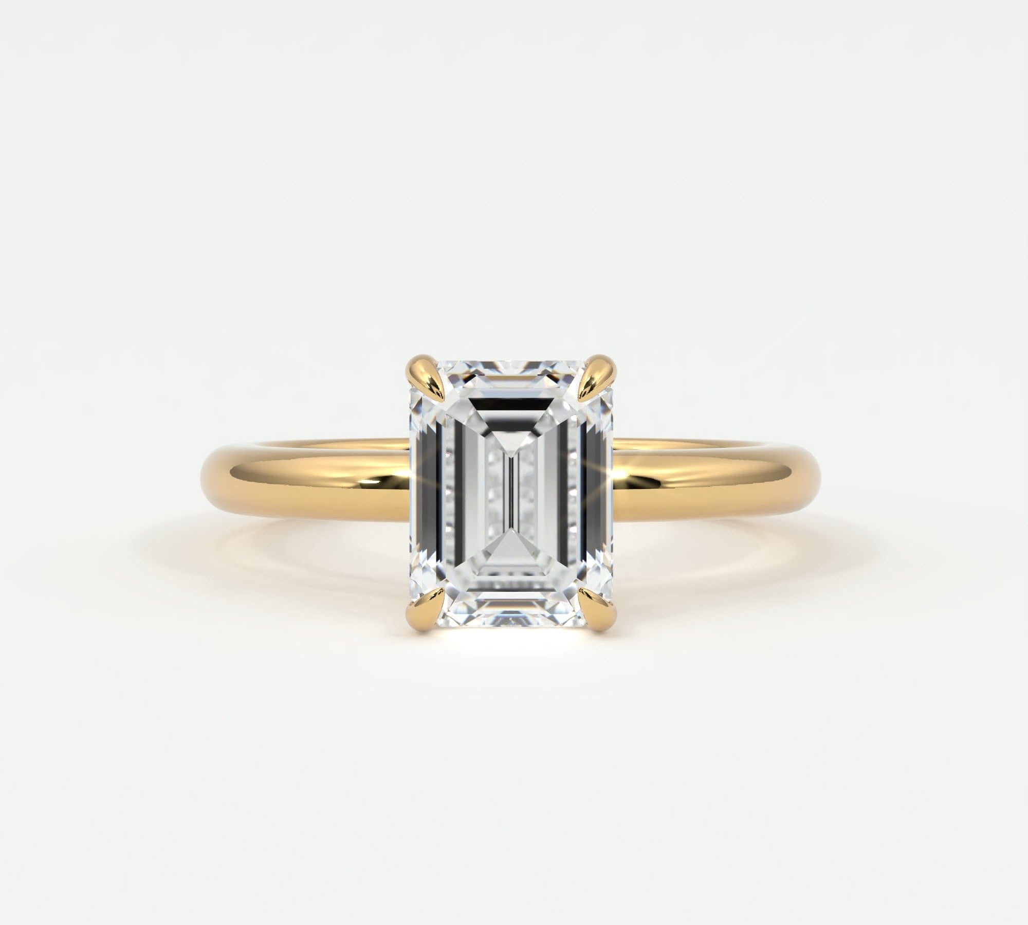 Rings Emerald Cut Pave Diamond Hidden Halo, Gold Band